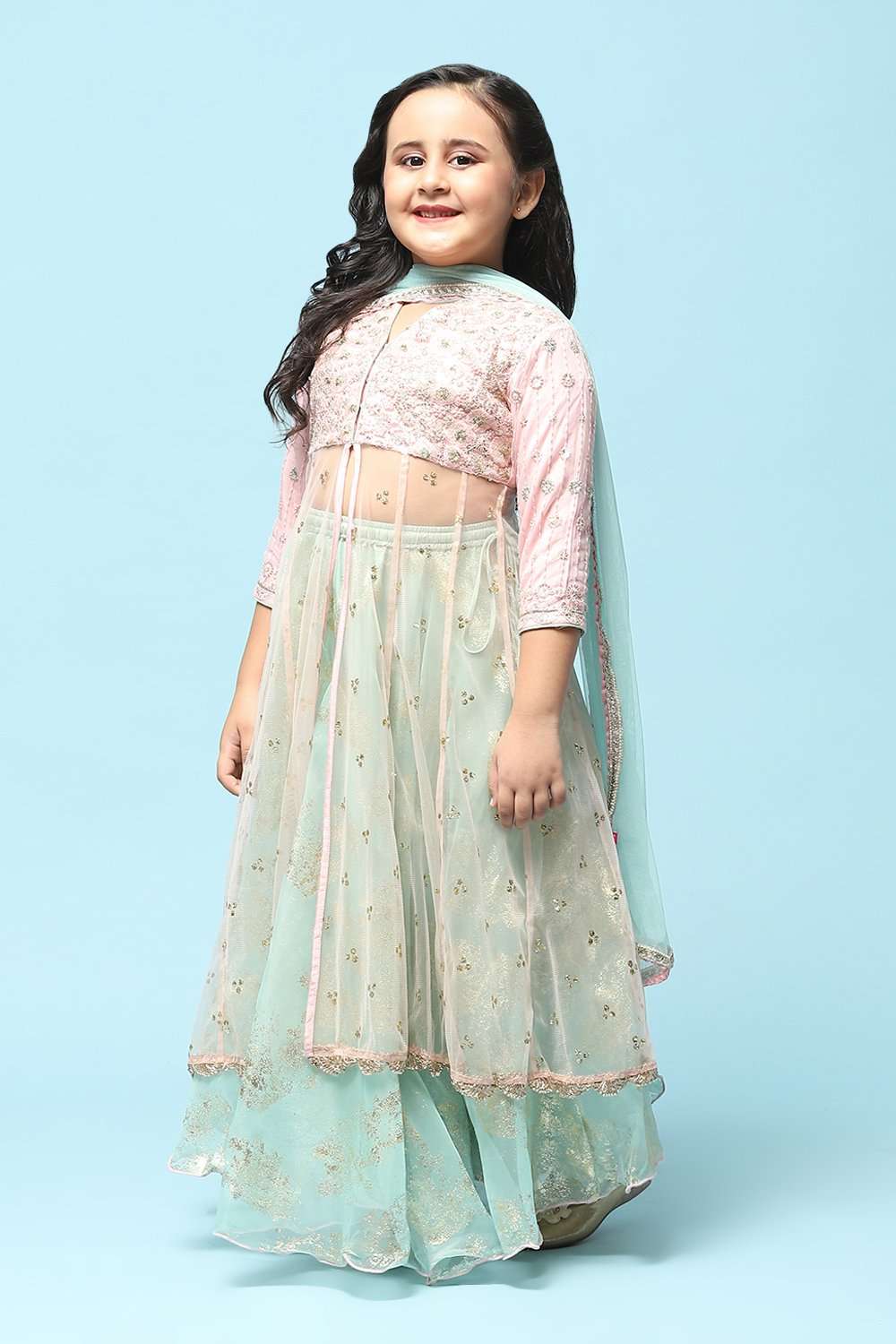 Light Pink Nylon Kalidar Kurta Lehenga Set image number 4