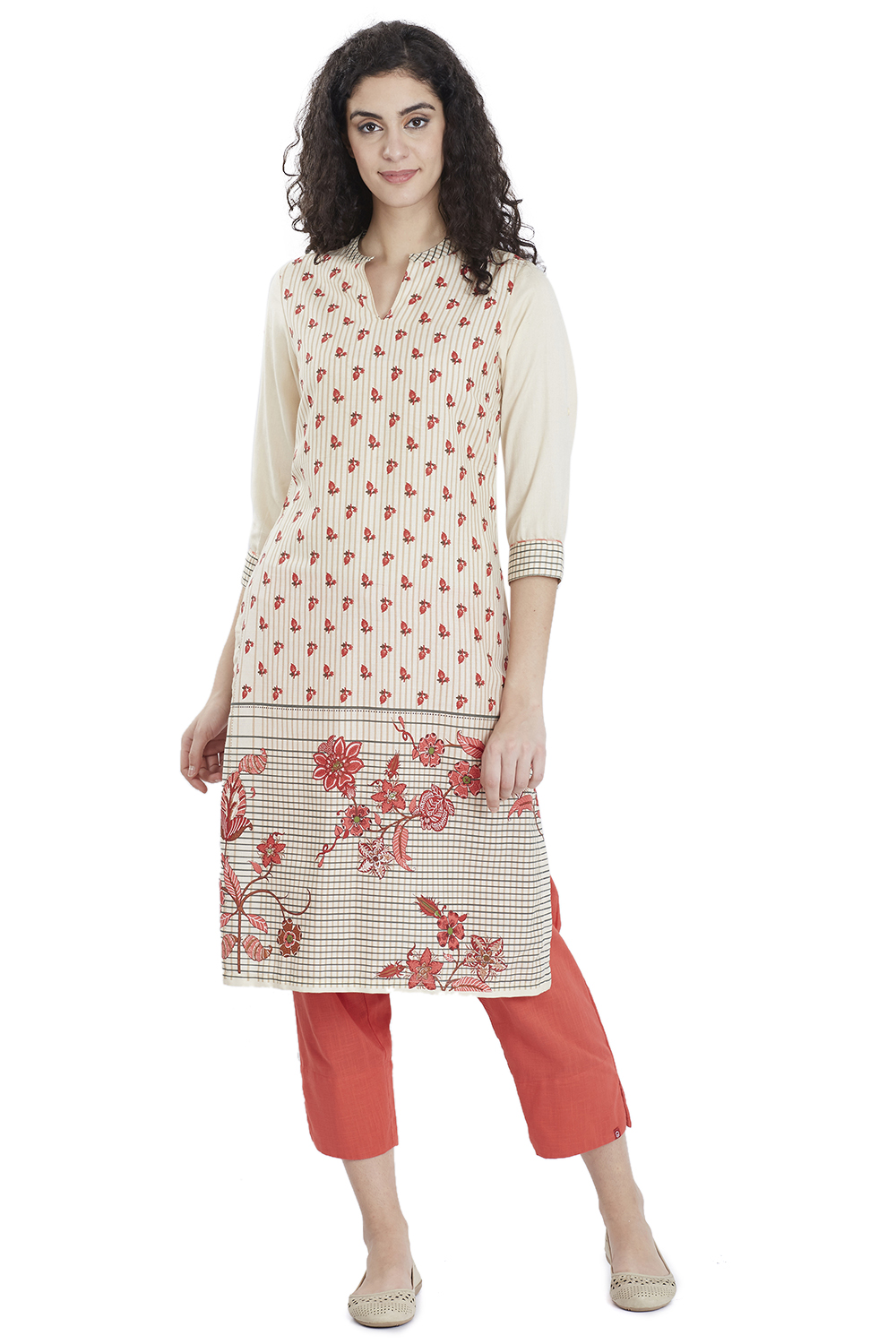Cream Straight Rayon Printed Kurta image number 0