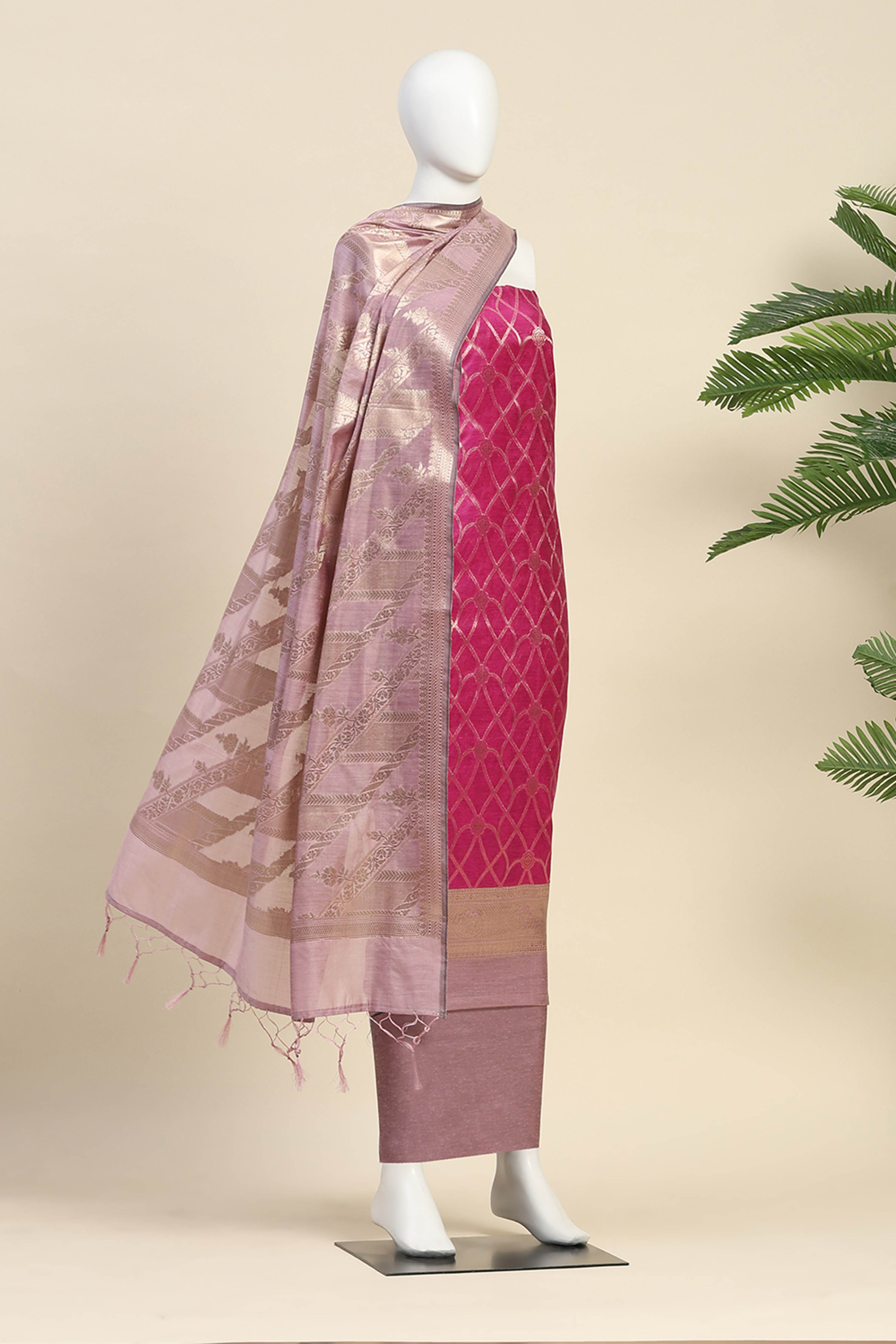 Black Cotton Printed Embroidered Unstitched Suit Set image number 4