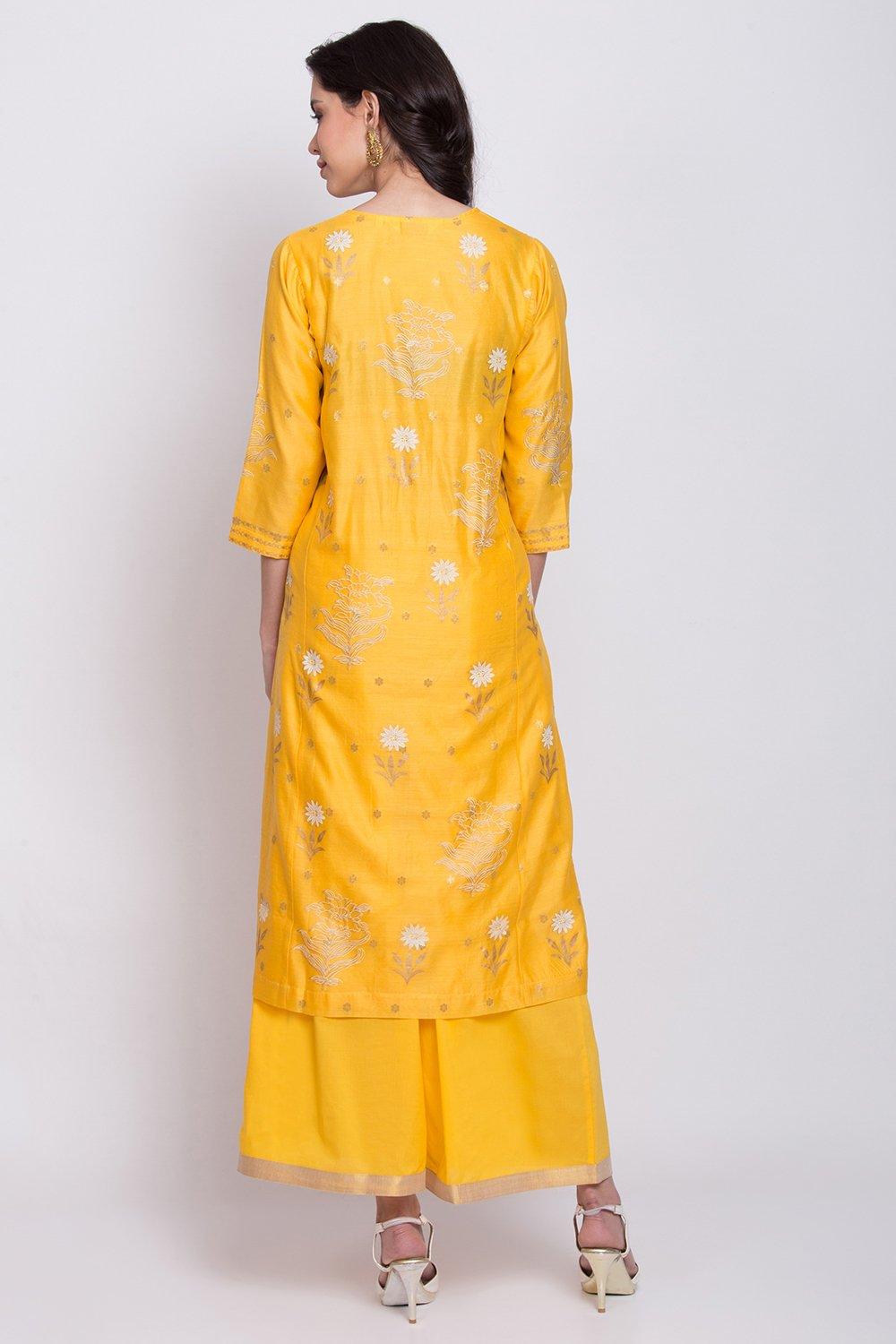 Ochre Flared Kurta Palazzo Suit Set image number 4