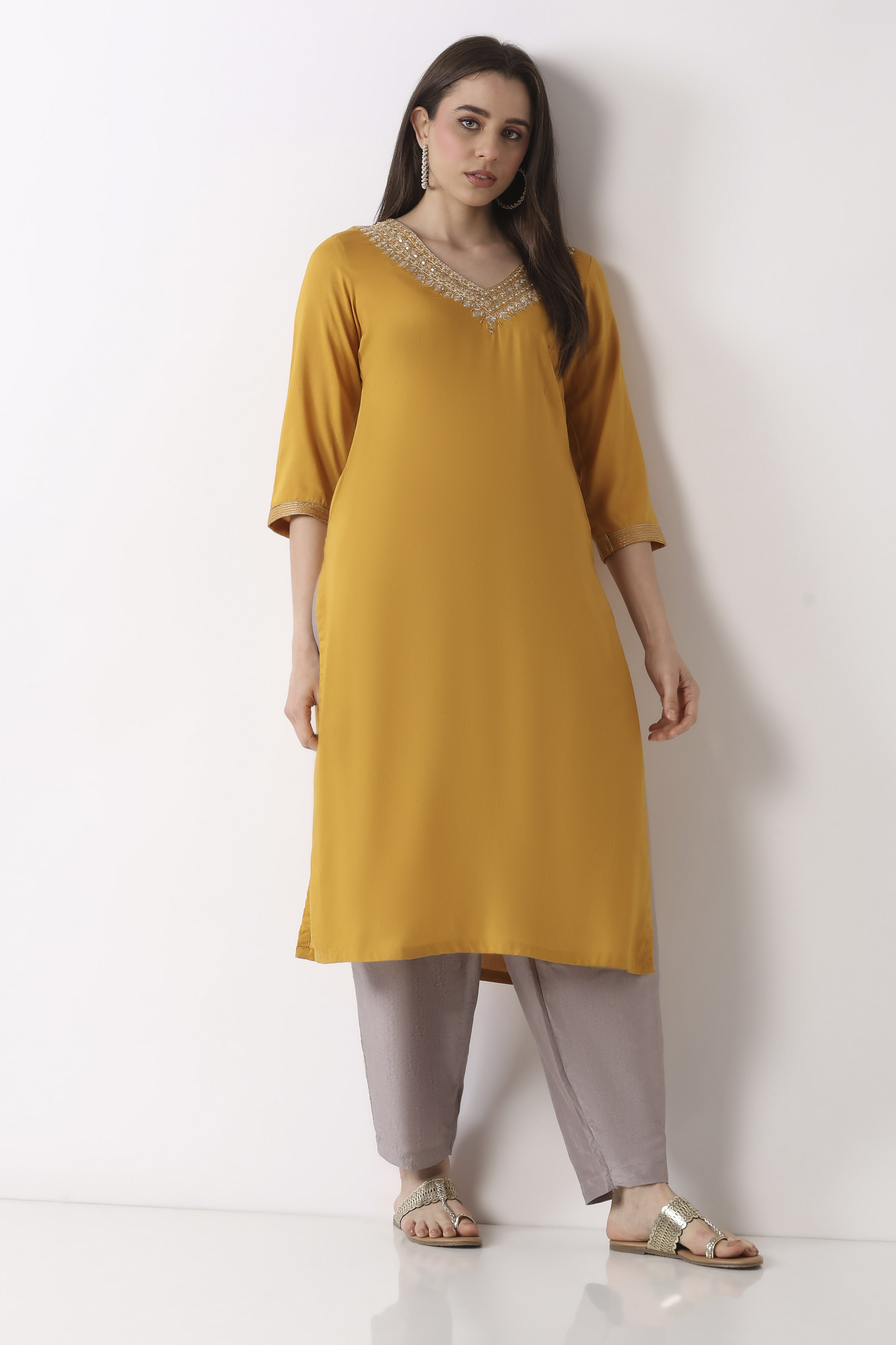 Beige Polyester Relaxed Dyed Pants image number 0