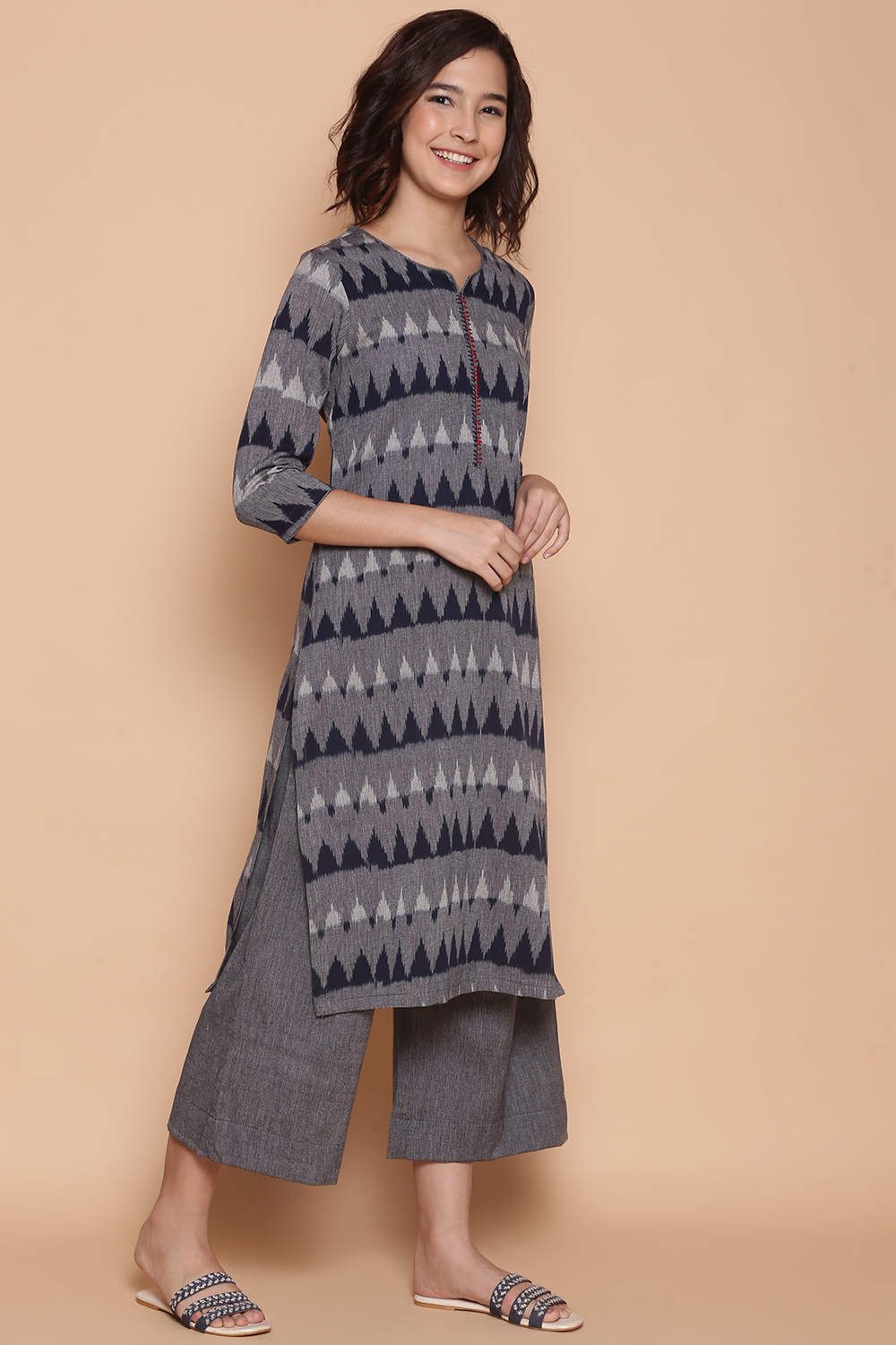 Indigo Blue Cotton Straight Kurta Palazzo Suit Set image number 5