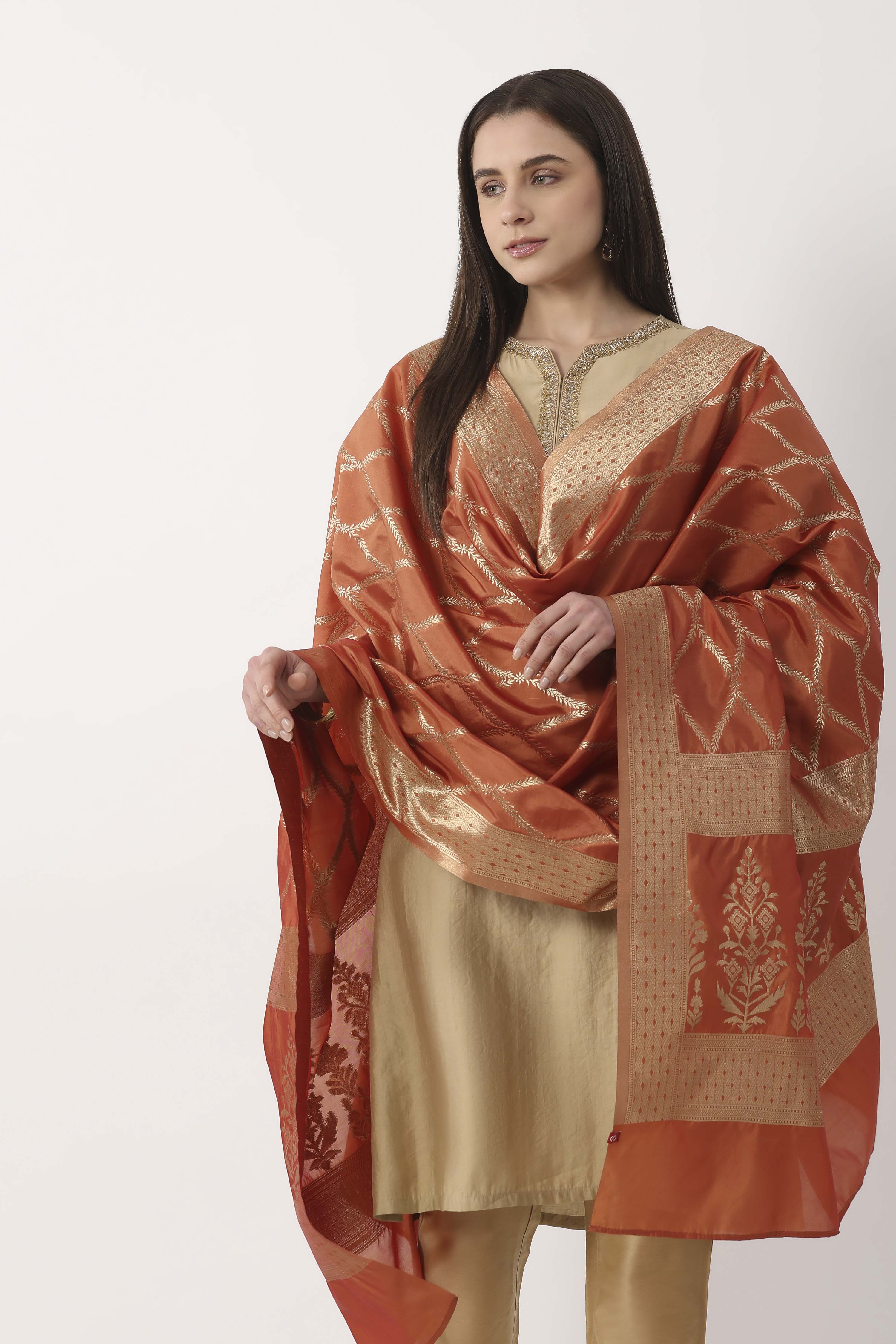 Rust Art Silk Dupatta image number 1
