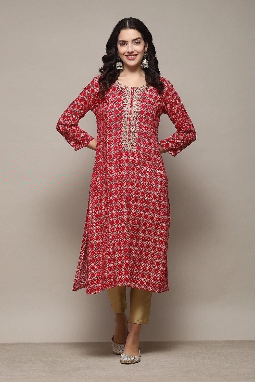 Pink Rayon Straight Printed Kurta image number 0
