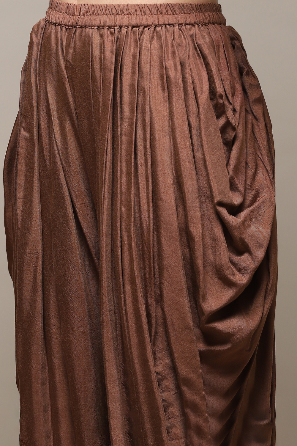 Brown Linen Blend Panelled Unstitched Suit Set image number 3