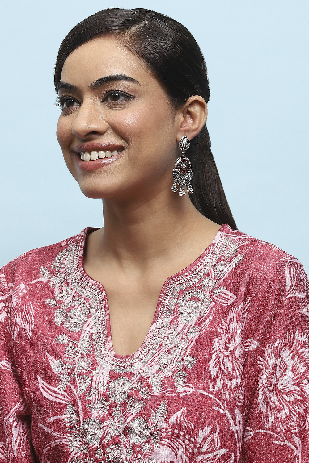 Maroon Stone Embellished Earrings image number 1