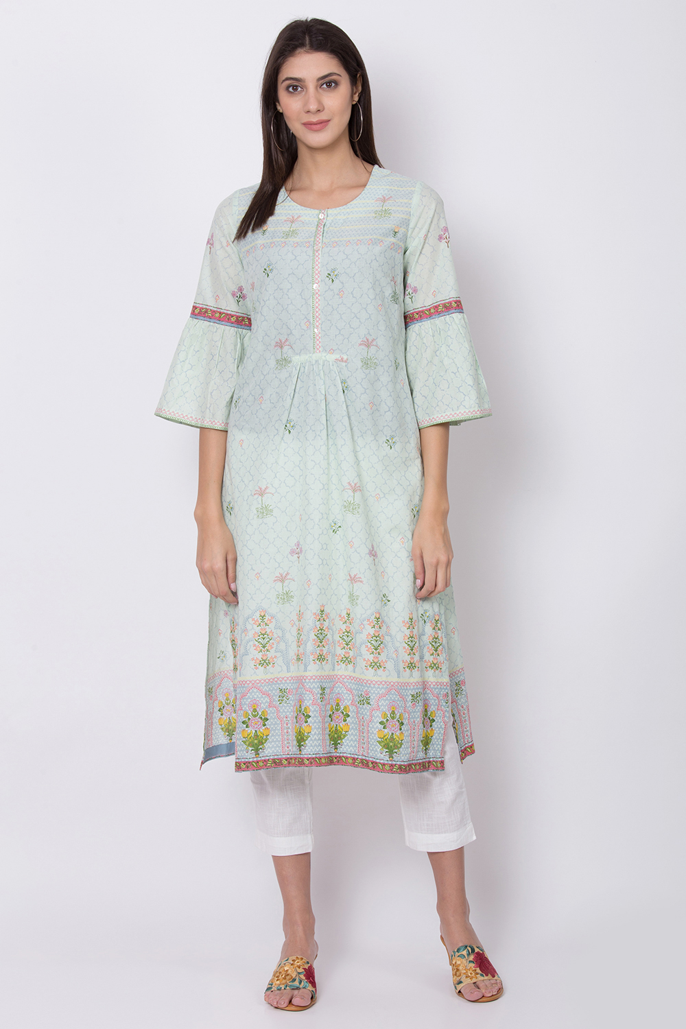 Yellow Cotton Straight Printed Kurta image number 3