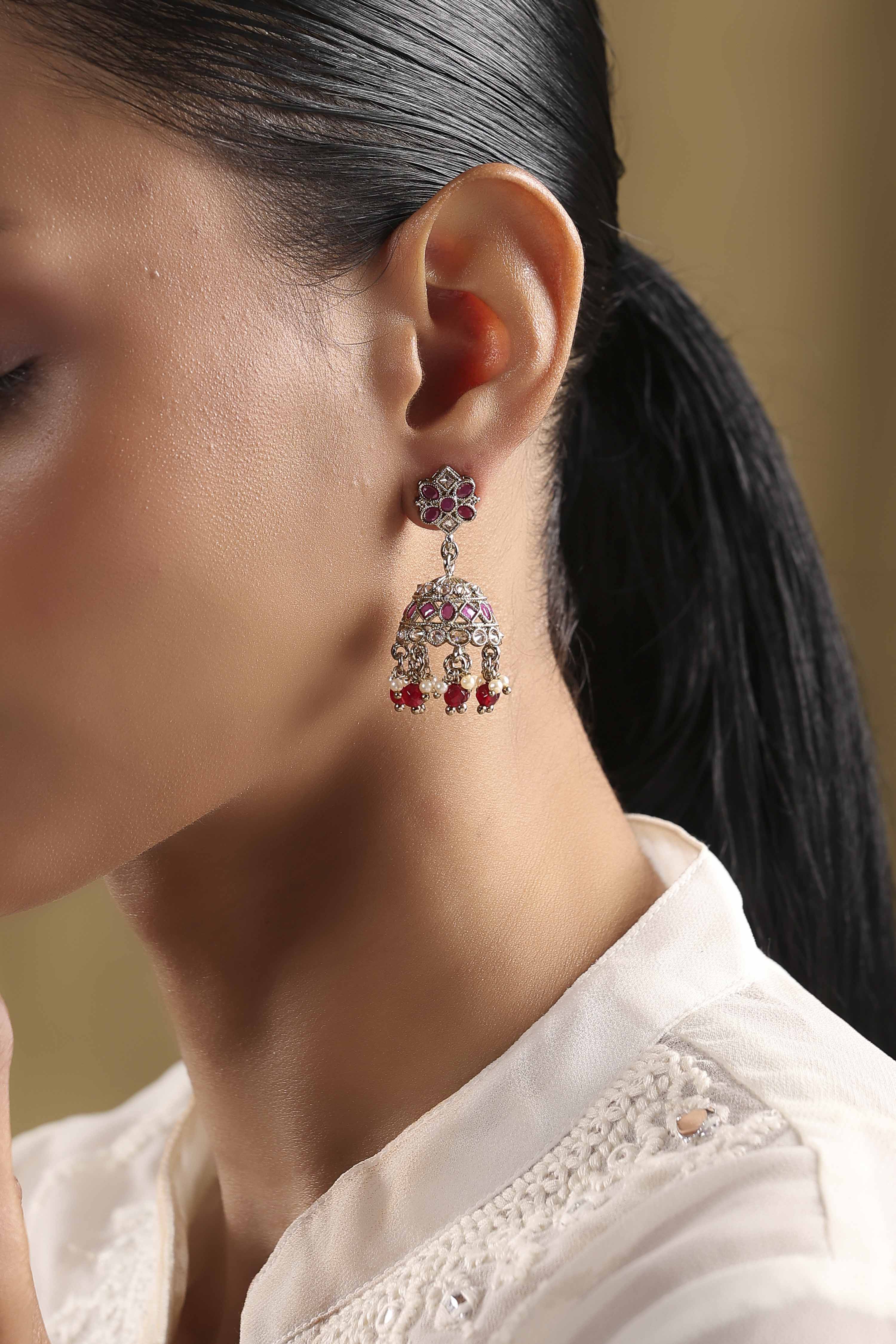 Dark Pink Stone Earrings image number 1