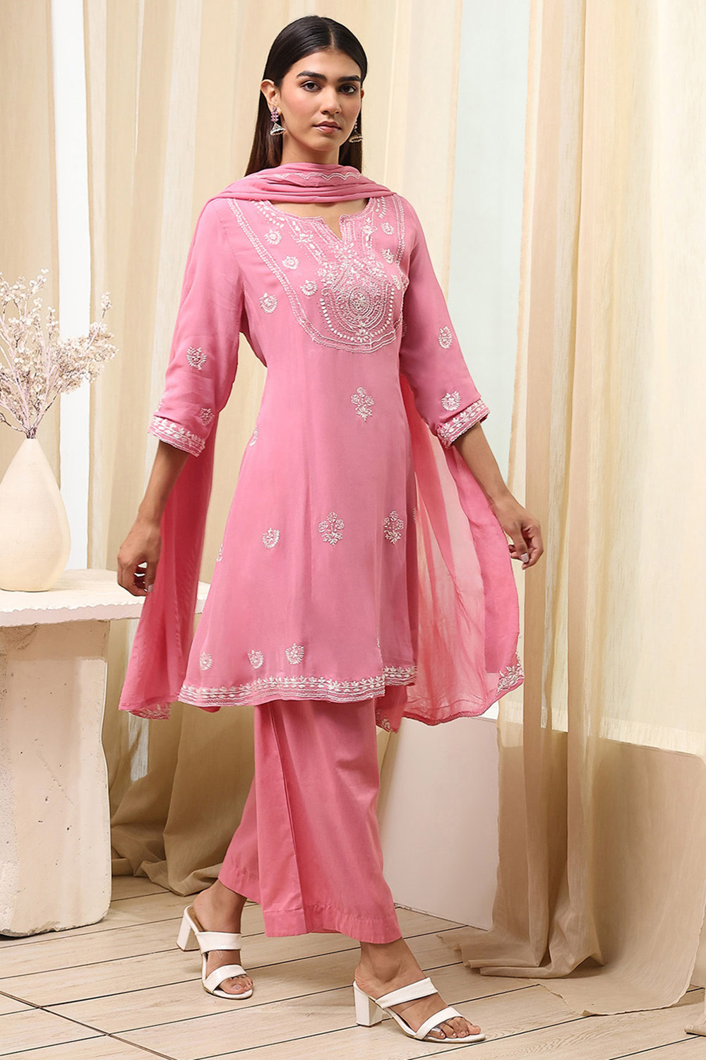 Pink Viscose Kalidar Suit Set image number 5