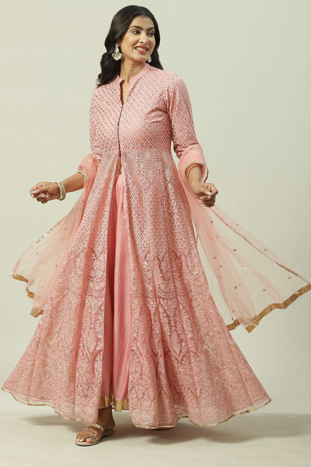 Dusky Pink Flared Kurta Lehenga Suit Set image number 0