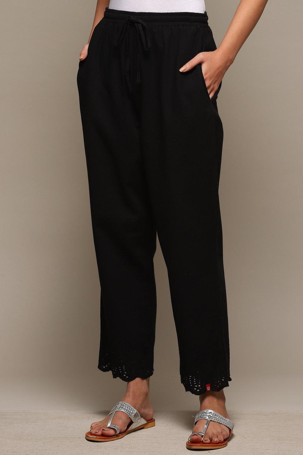 Black Cotton Solid Pant image number 2