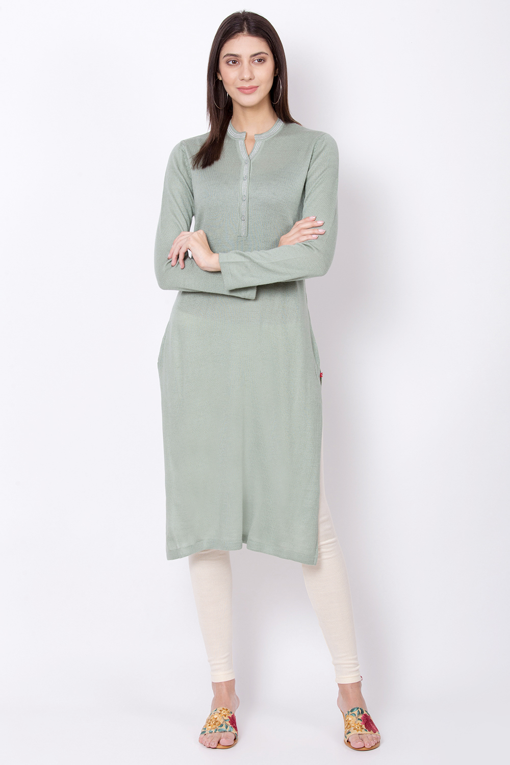 Rust Acrylic And Wool Straight Solid Kurta image number 0
