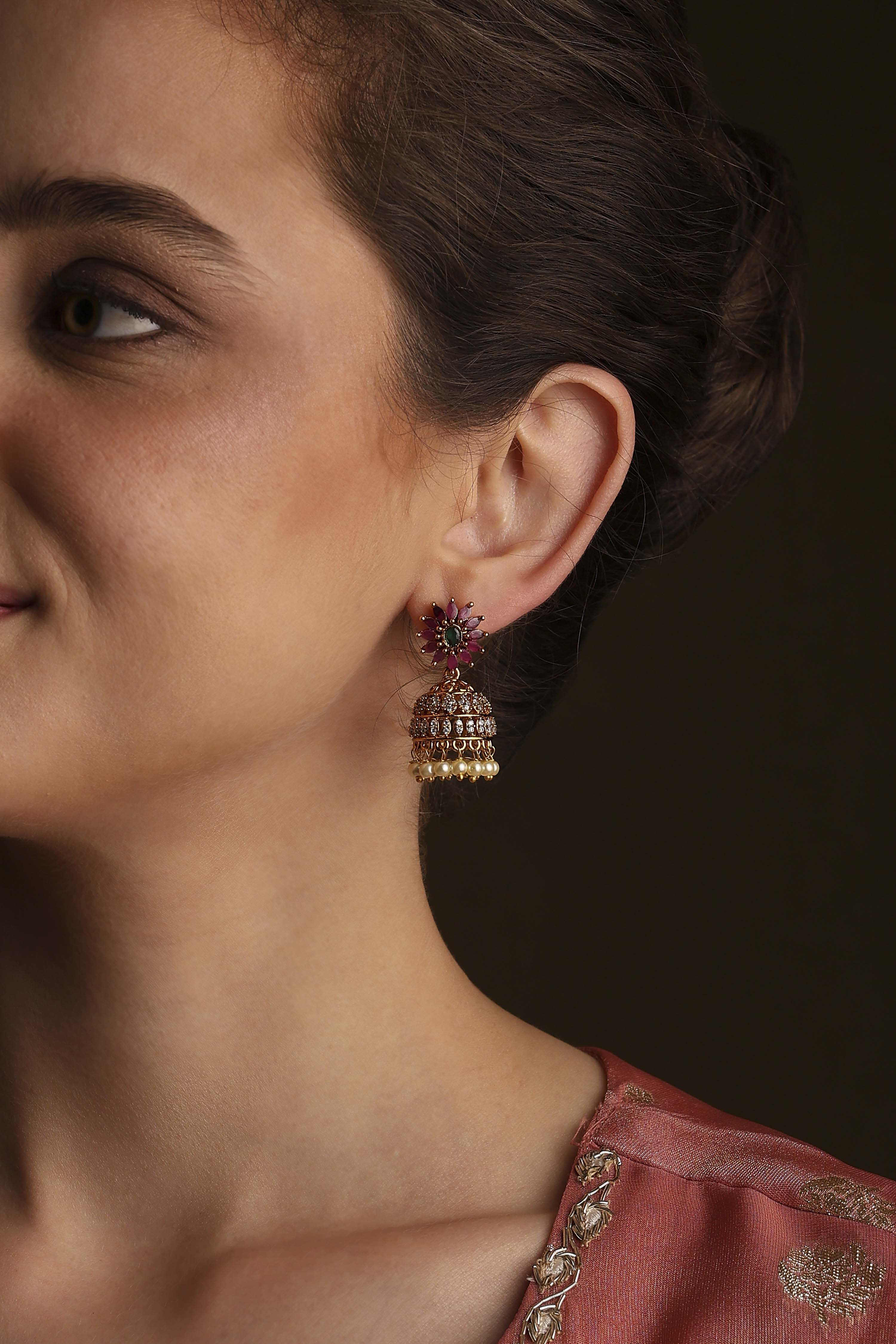 Pink Brass Jhumka image number 1