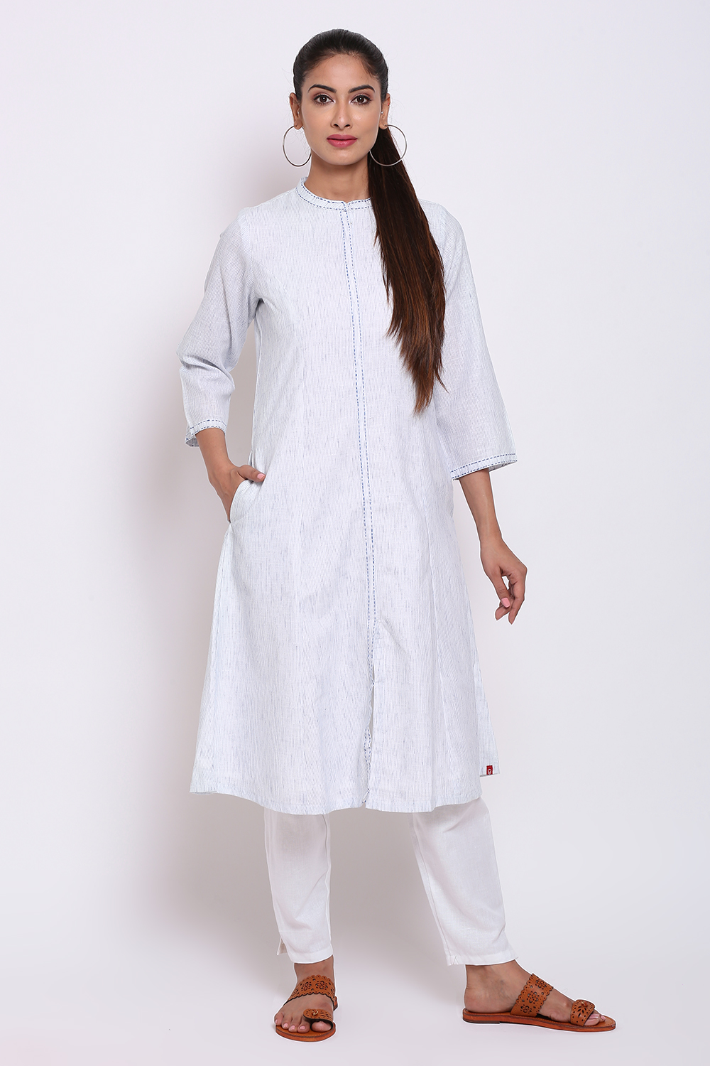 Light Blue Viscose Printed Kurta image number 0