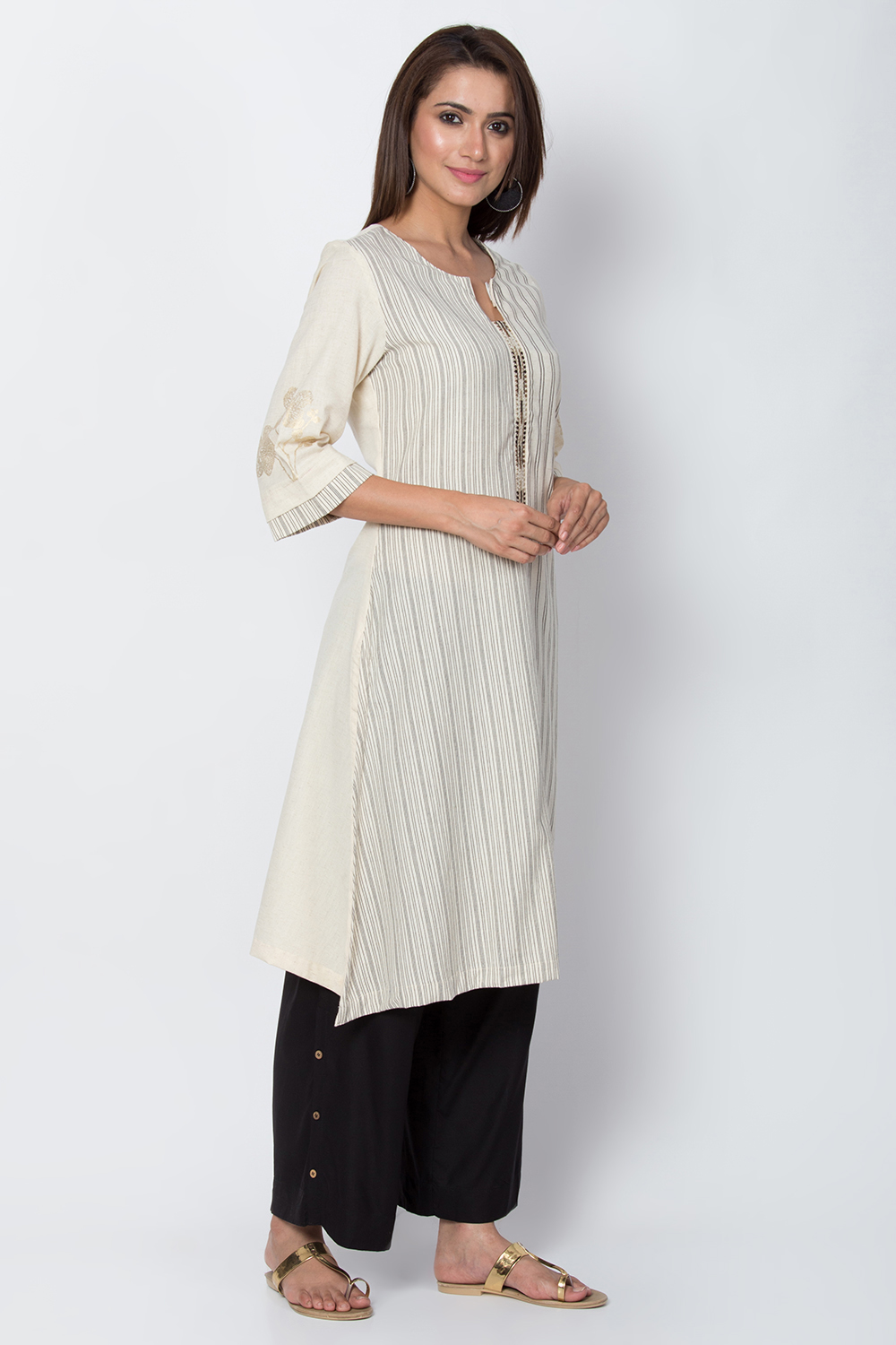 Natural Cotton Flax A-Line Yarndyed Kurta image number 4