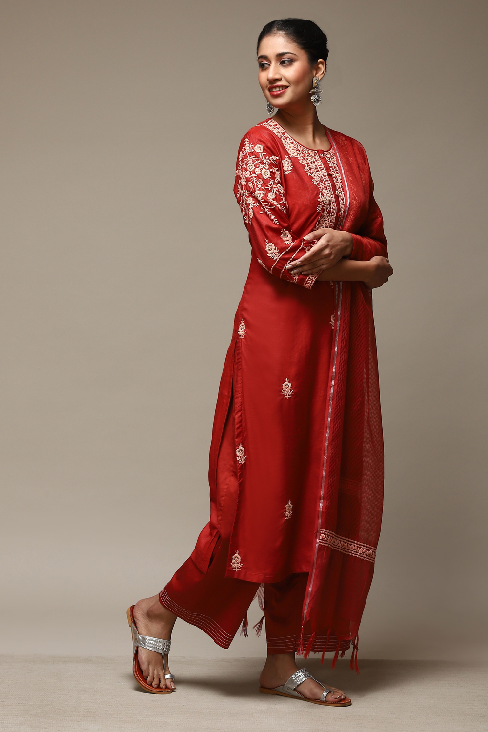 Black Cotton Straight Kurta Palazzo Suit Set image number 6