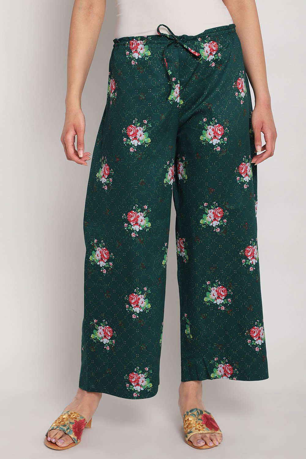 Green Cotton Palazzo Pants image number 2