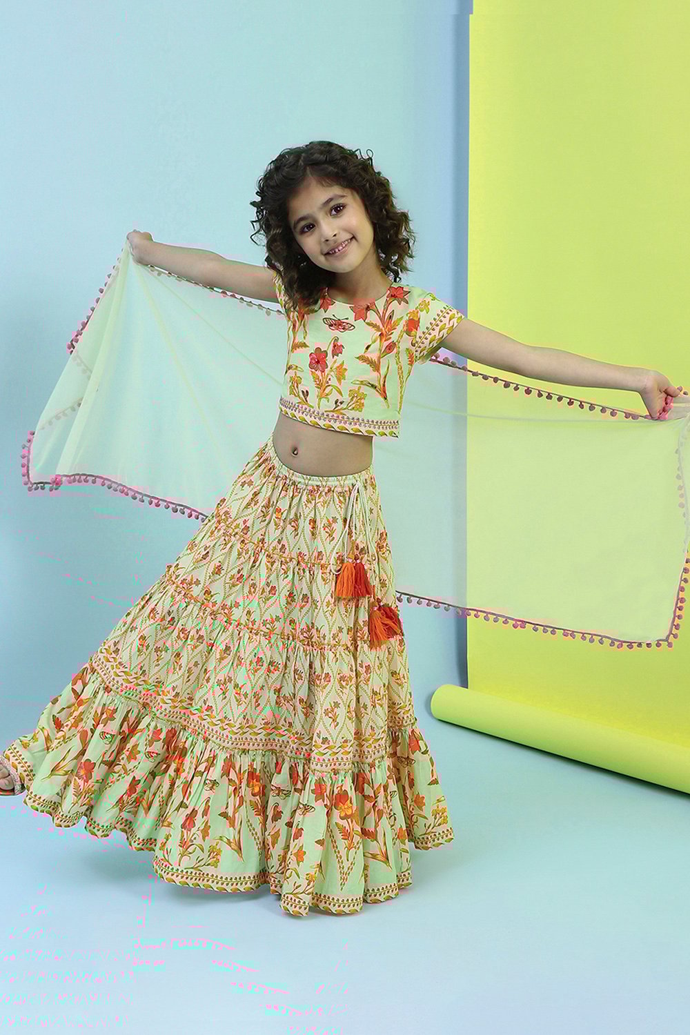 Lime Green Cotton Lehenga Set image number 0