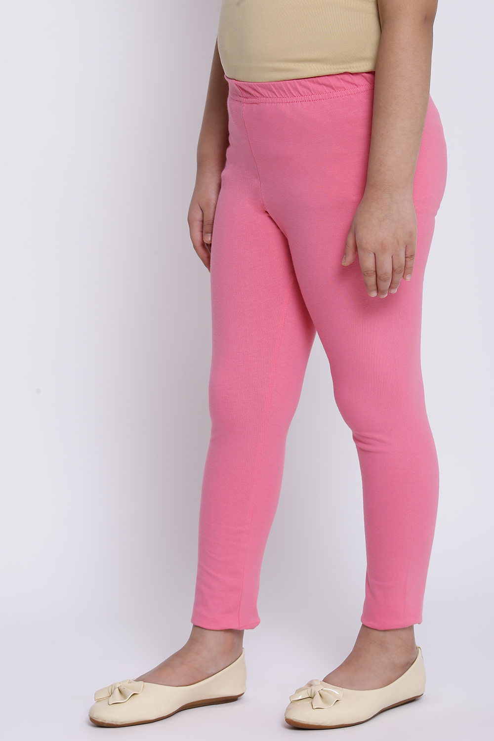 Bubblegum Pink Cotton Lycra Solid Leggings image number 2