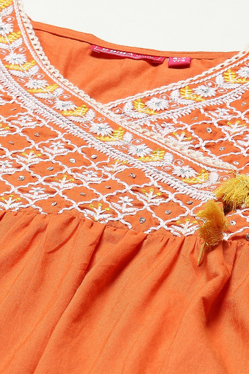 Orange Cotton Gathered Kurta Salwar 2 Piece Set image number 1