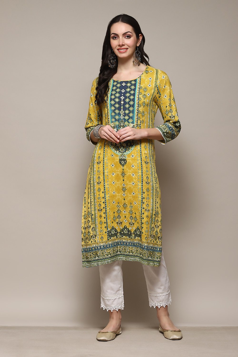 Coral Polyester Straight Printed Kurta image number 0