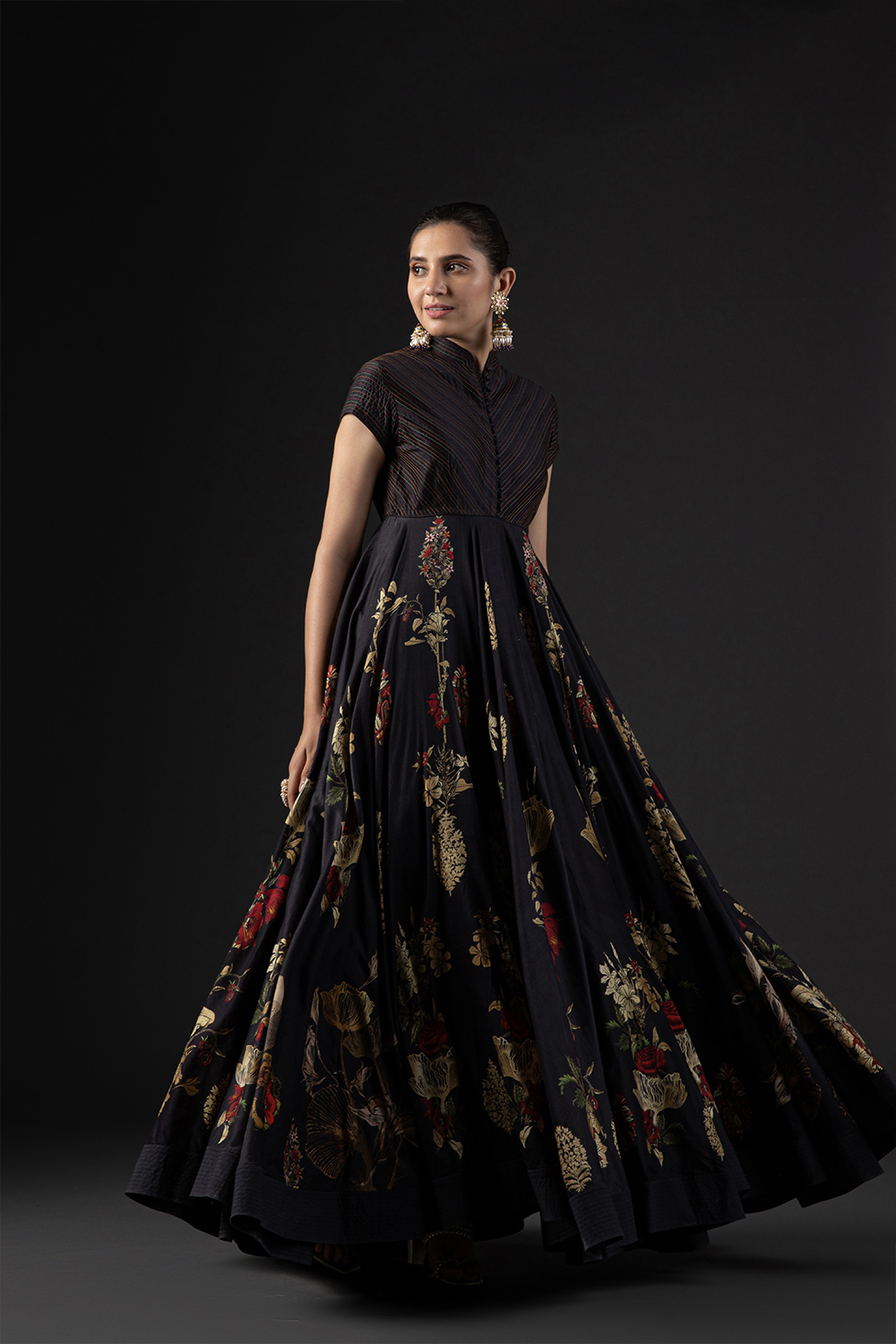 Rohit Bal Black Cotton Silk Anarkali Printed Suit Set image number 6