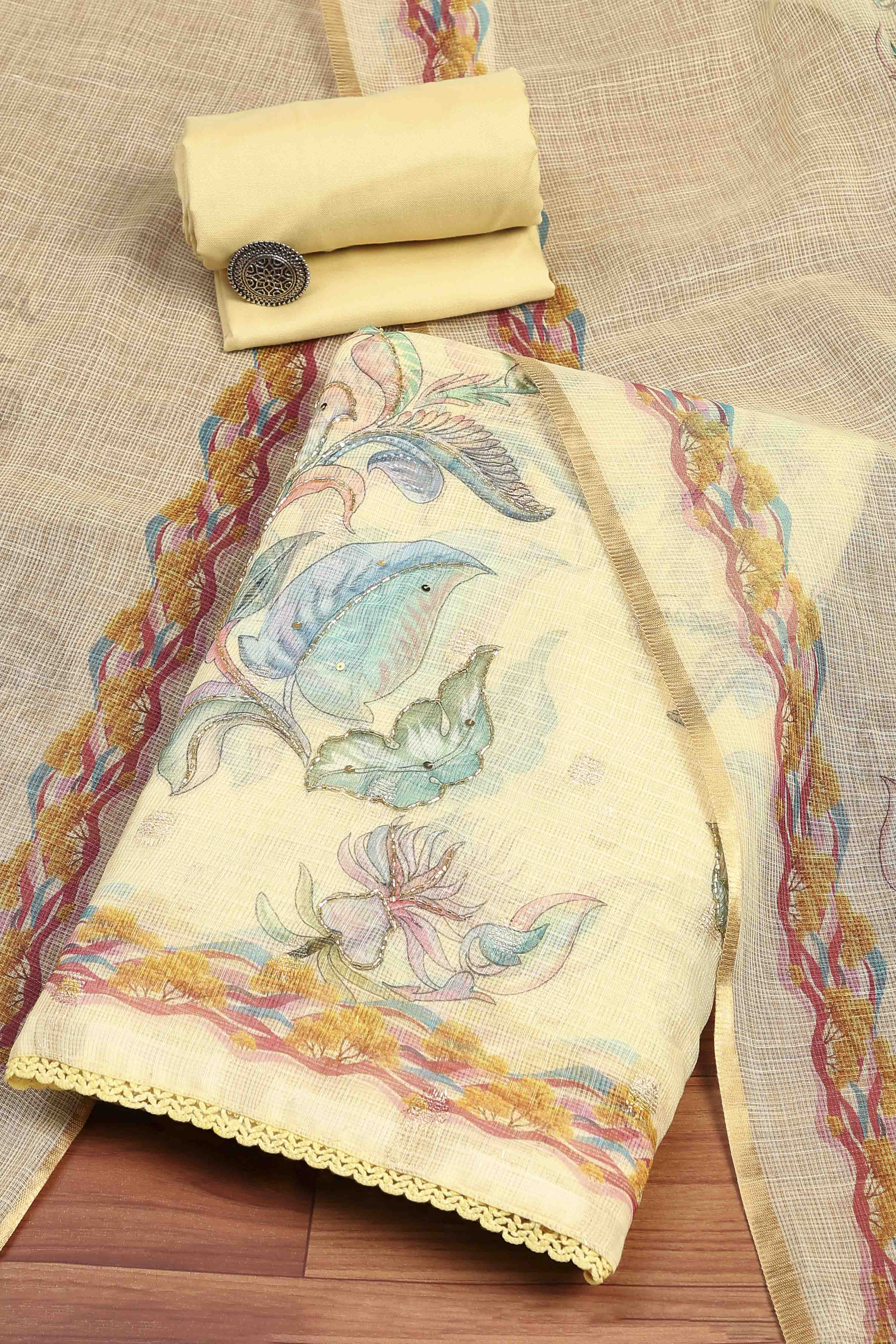 Peach Cotton Printed Unstitched Suit Set image number 0