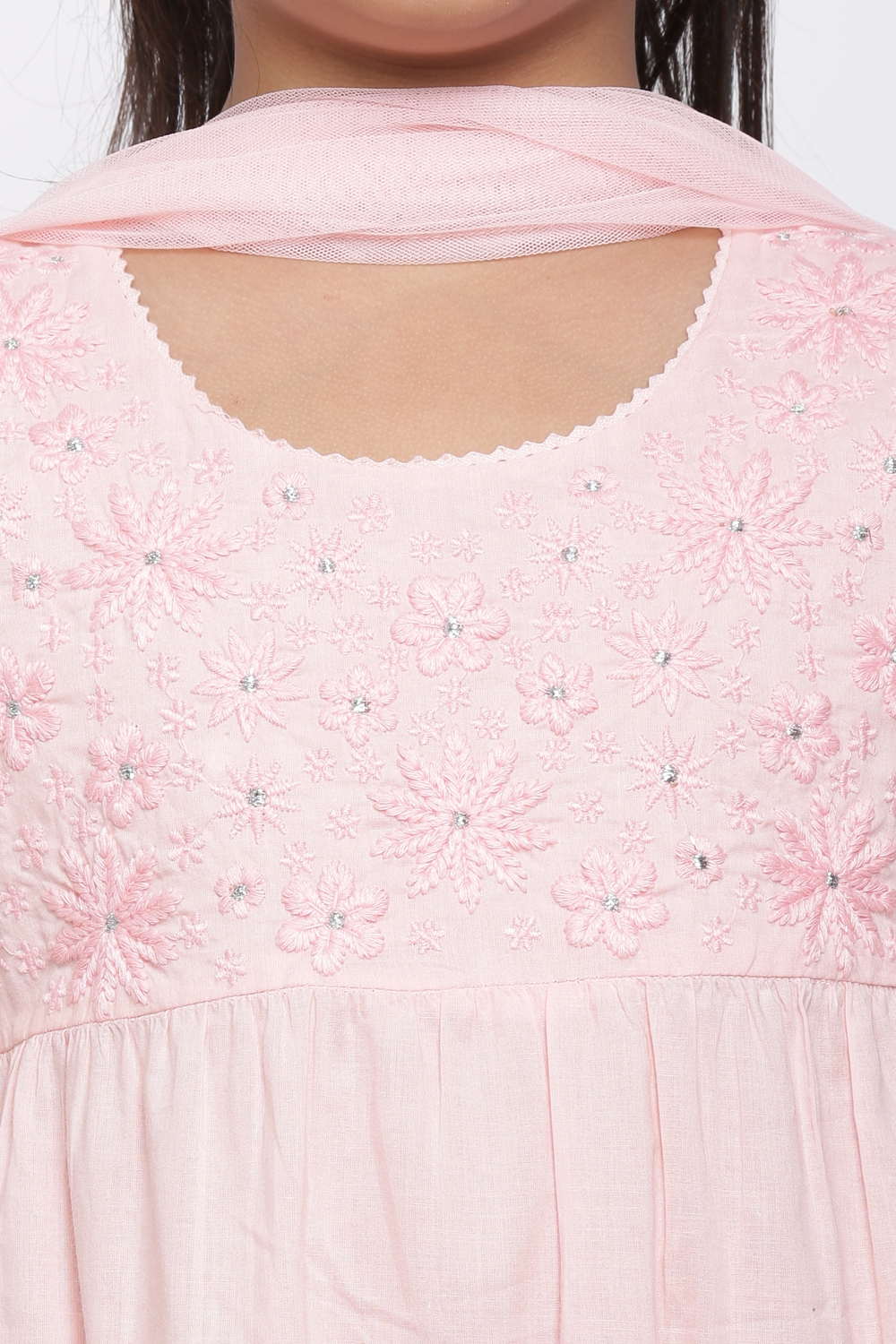 Peach Cotton Chikankari Kurta Churidar Suit Set image number 1