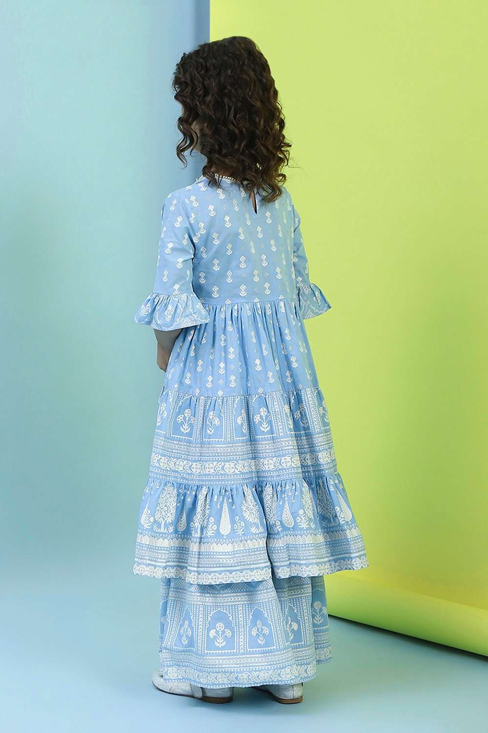Powder Blue Cotton Tiered Suit Set image number 4