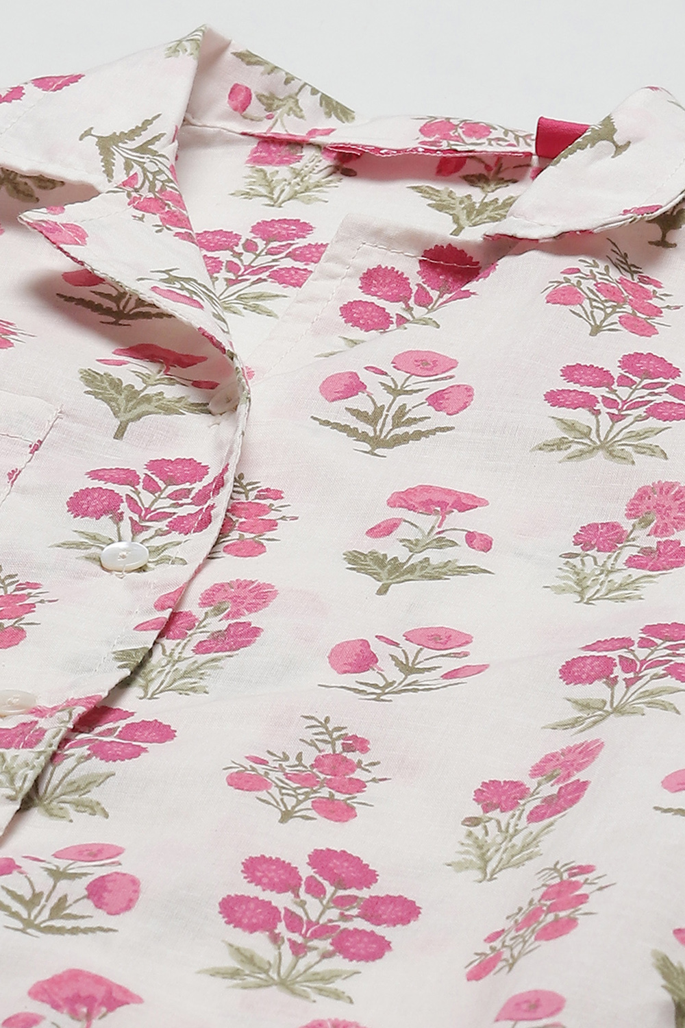 Off White & Pink Cotton Printed Sleepwear image number 1