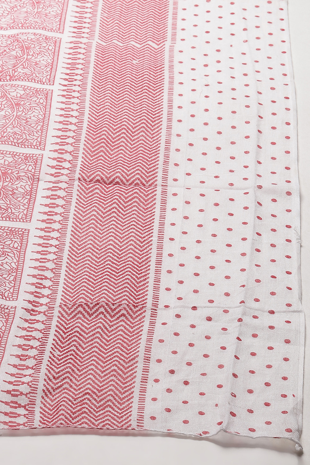 Red Cotton Unstitched Dress Material Suit Set image number 6
