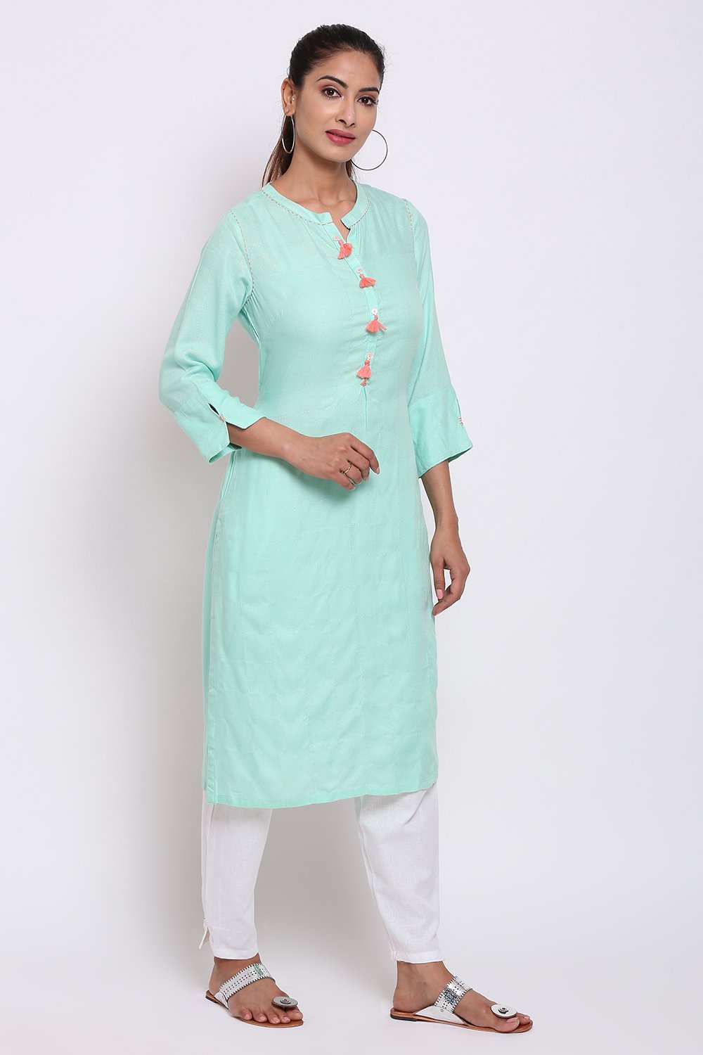 Aqua Rayon Straight Kurta image number 3