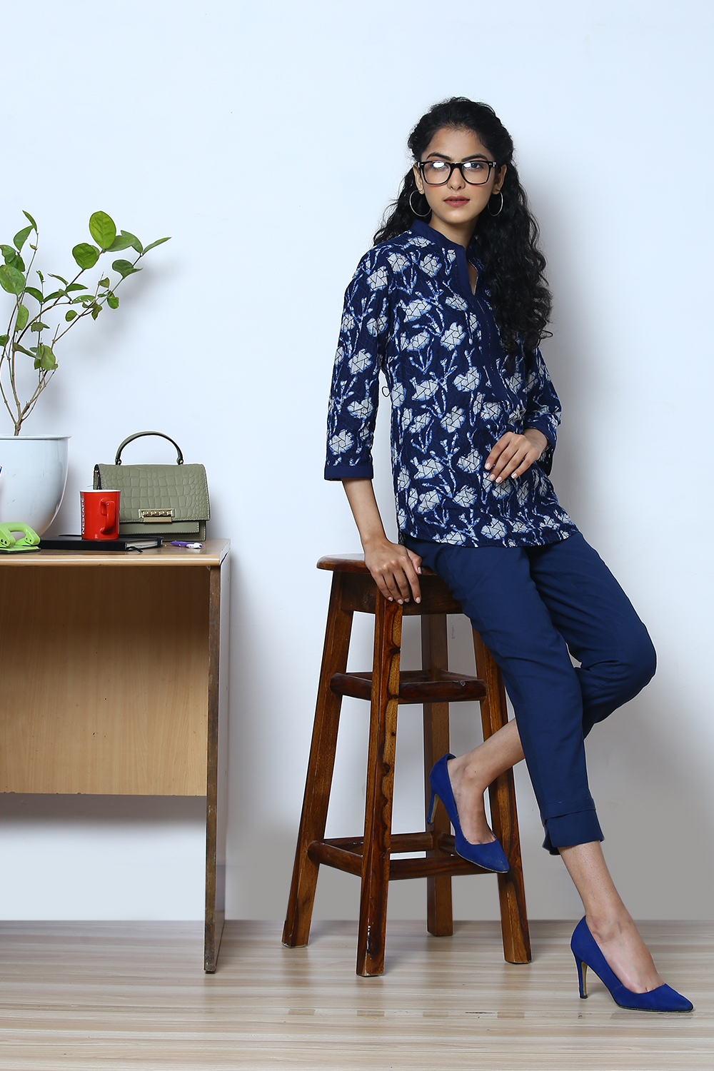 Indigo Cotton Shirt Printed Kurti image number 3