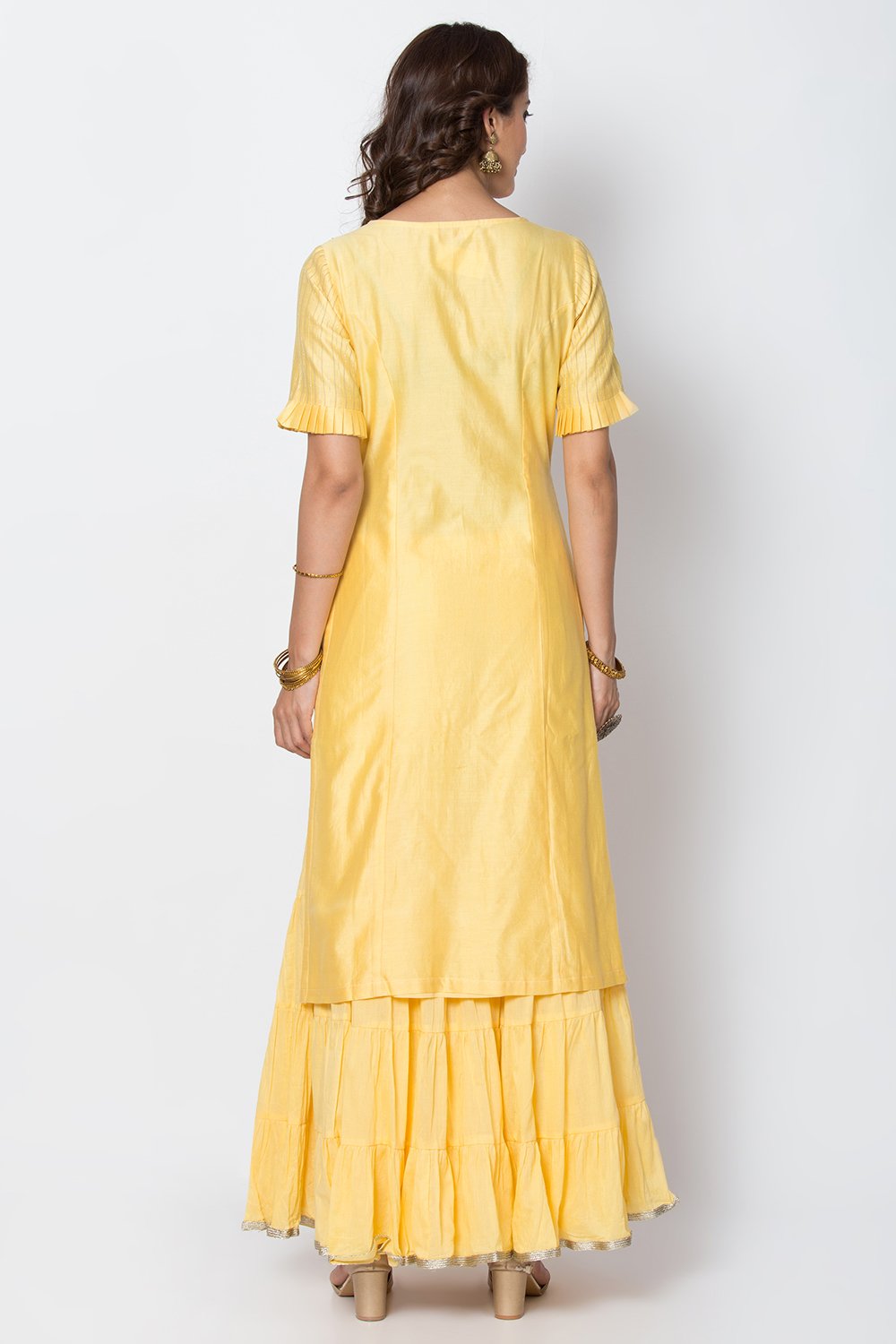 Yellow Cotton Silk Straight Kurta Garara Suit Set image number 4
