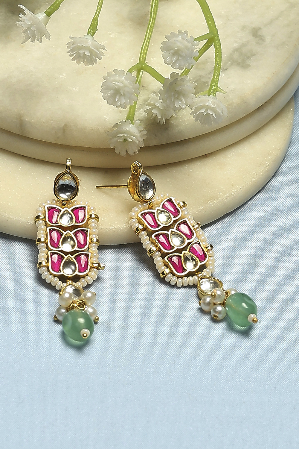 Pink Green Brass Drop & Danglers image number 0