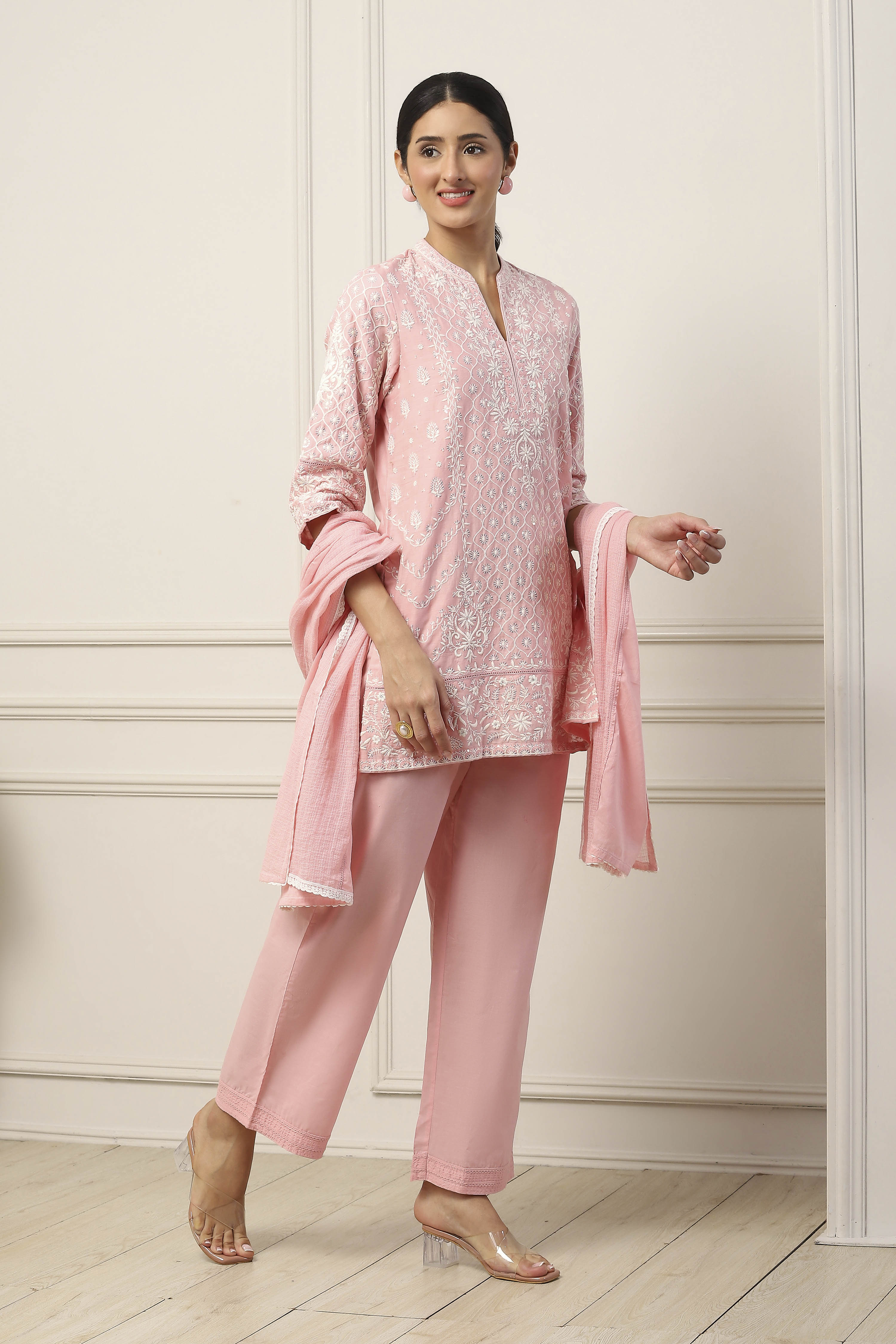 Pink Cotton Floral Printed Regular Suit Set image number 5