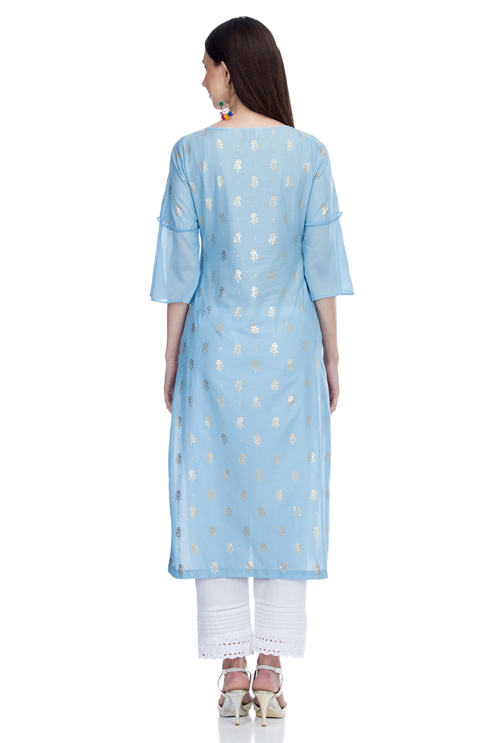 Blue Straight Cotton Printed Kurta image number 4