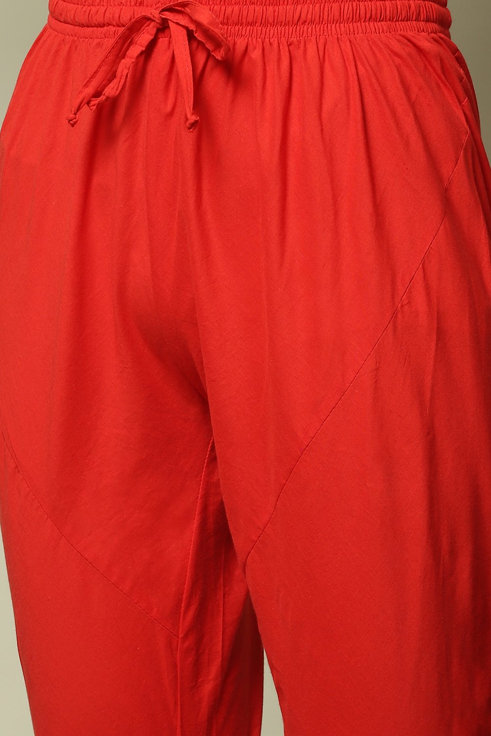 Red Cotton Anarkali Kurta Churidar Suit Set image number 3
