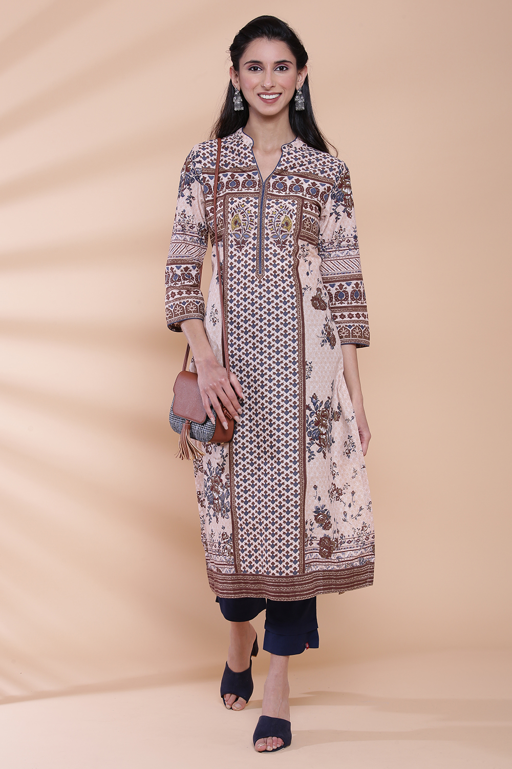 Peach Cotton Straight Kurta image number 4