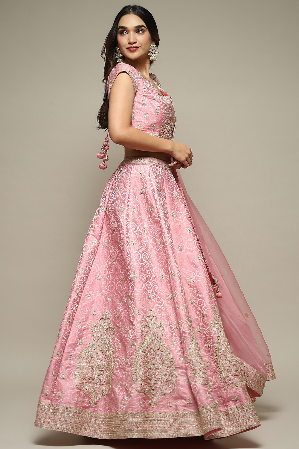 Red Silk Blend Straight Lehenga Set image number 6