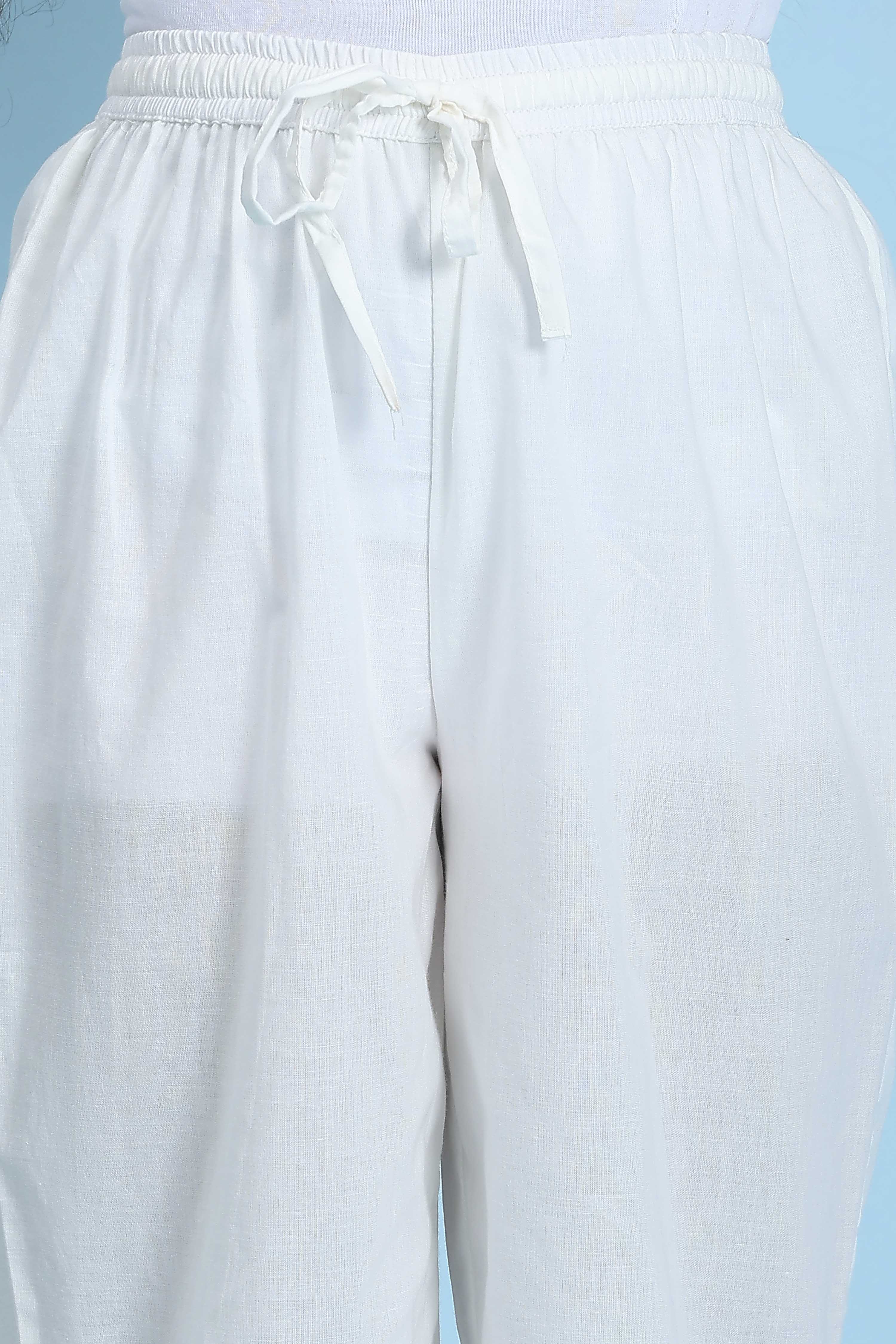White Cotton Solid Straight Suit Set image number 2