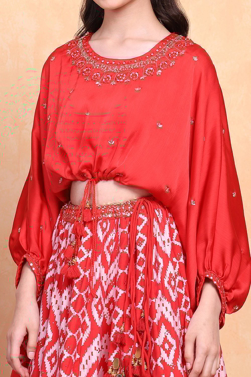 Red Polyester Lehenga Set image number 1