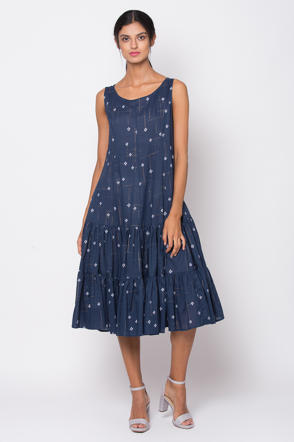 1212144 Indigo Striped Flare Dress