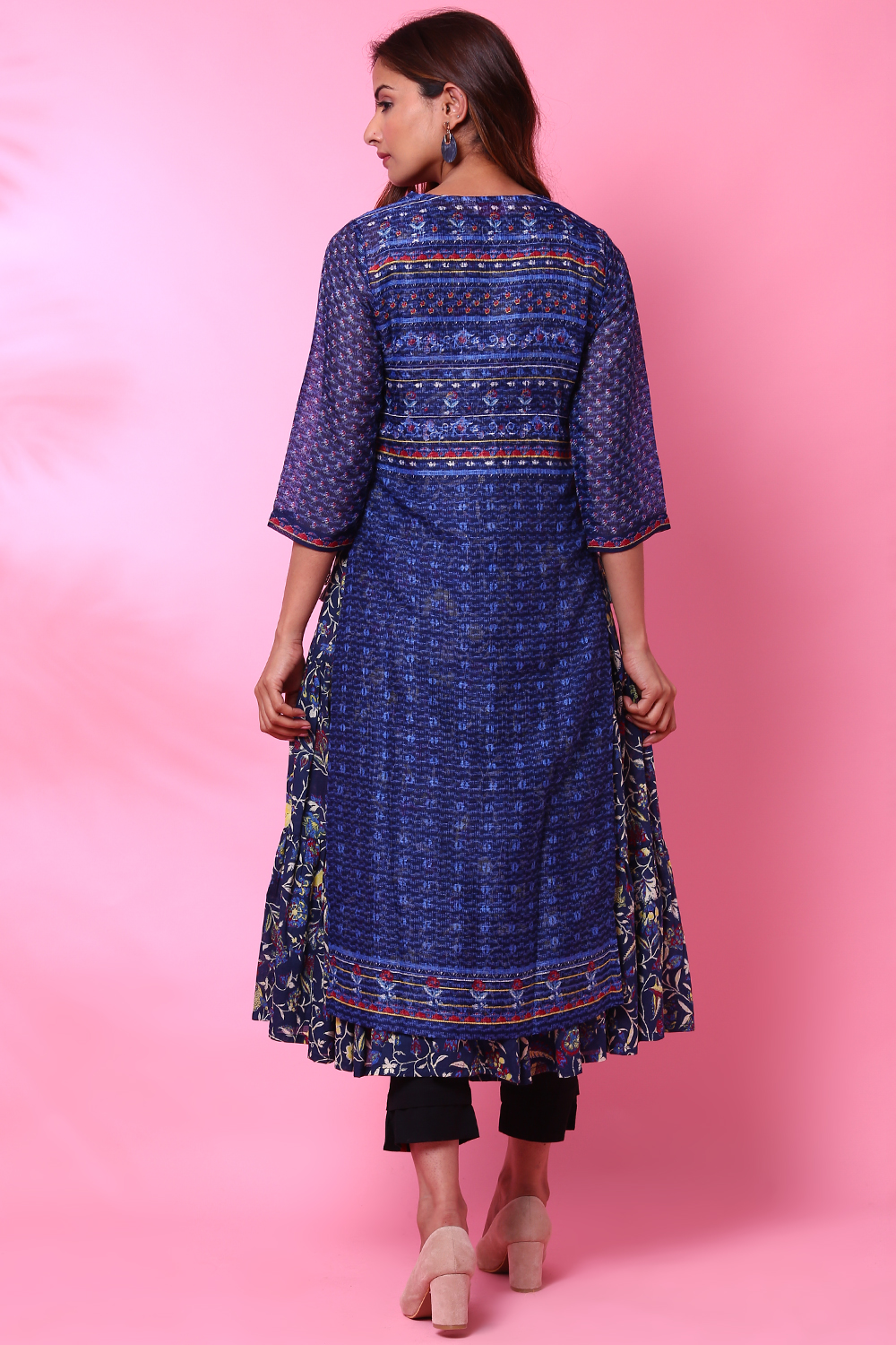 Indigo Art Silk Double Printed Kurta image number 6