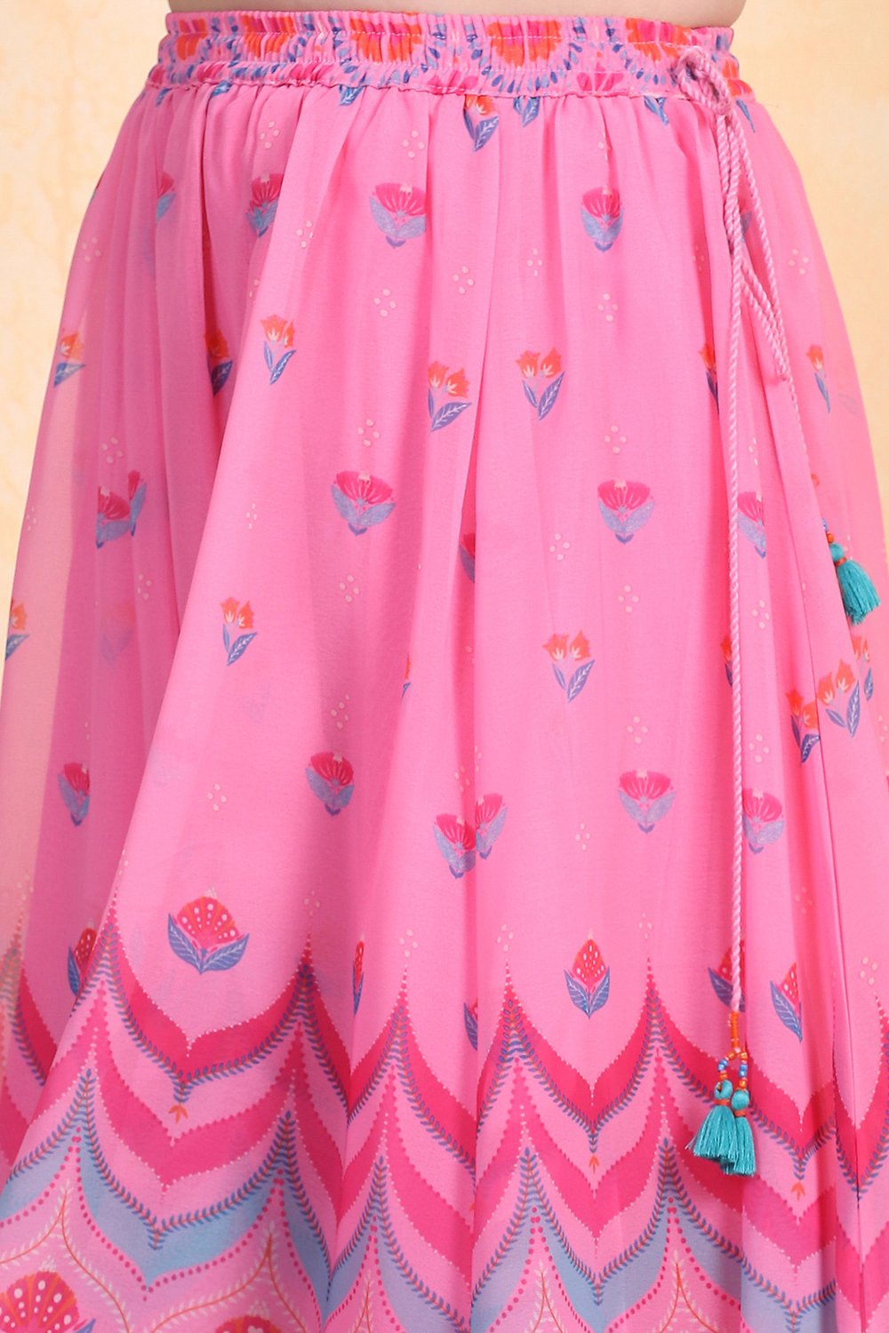 Pink Printed Flared Lehenga Set image number 2