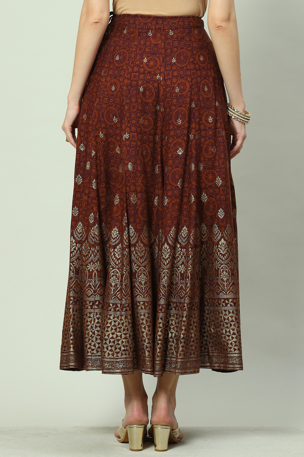 Brown LIVA Flared Skirt image number 4