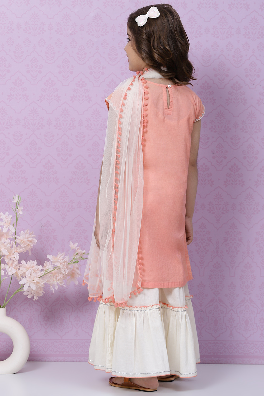 Peach Cotton Garara Kurta Sharara Suit Set image number 4