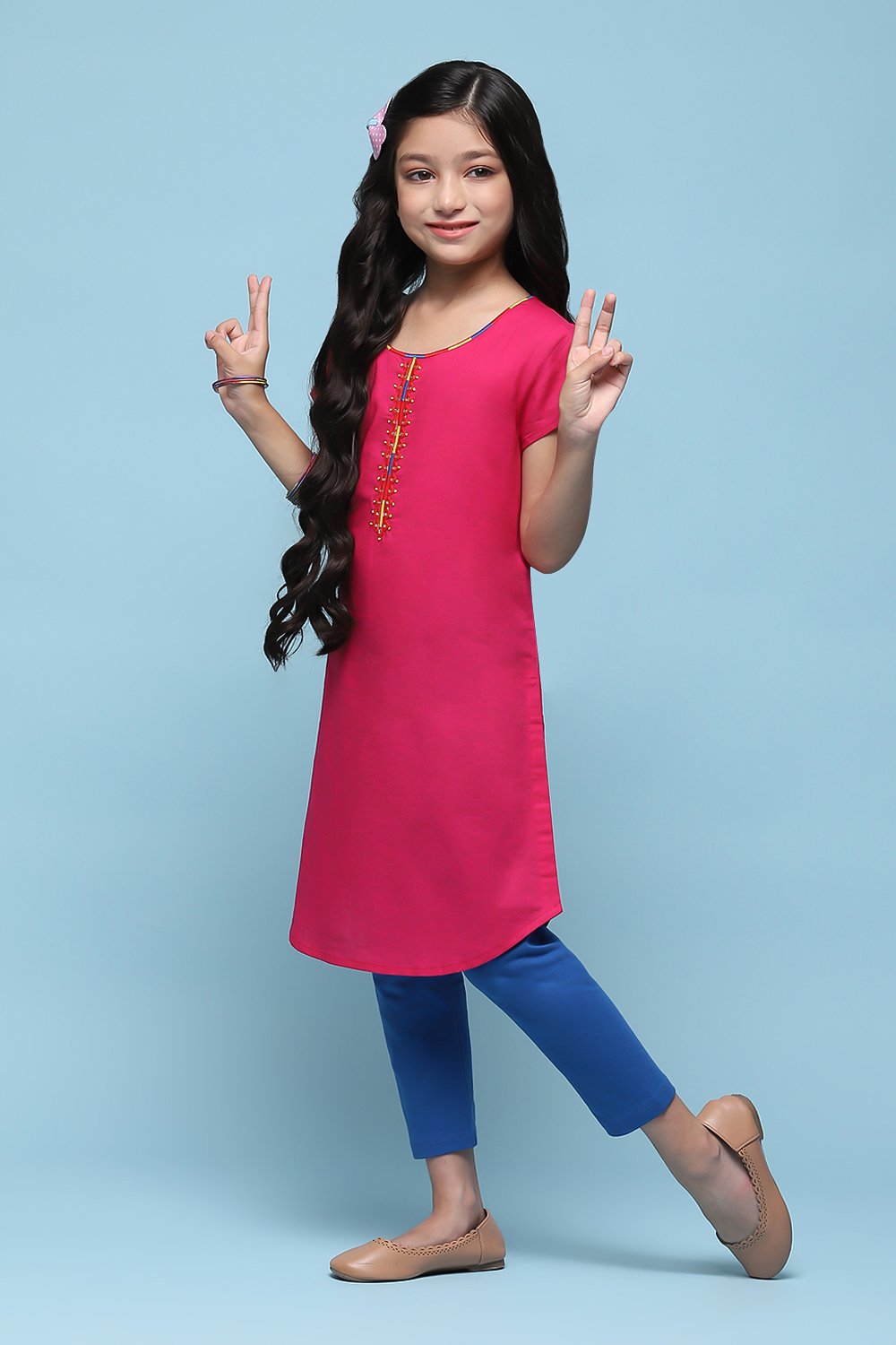 Blue Cotton Straight Solid Kurta Set image number 3