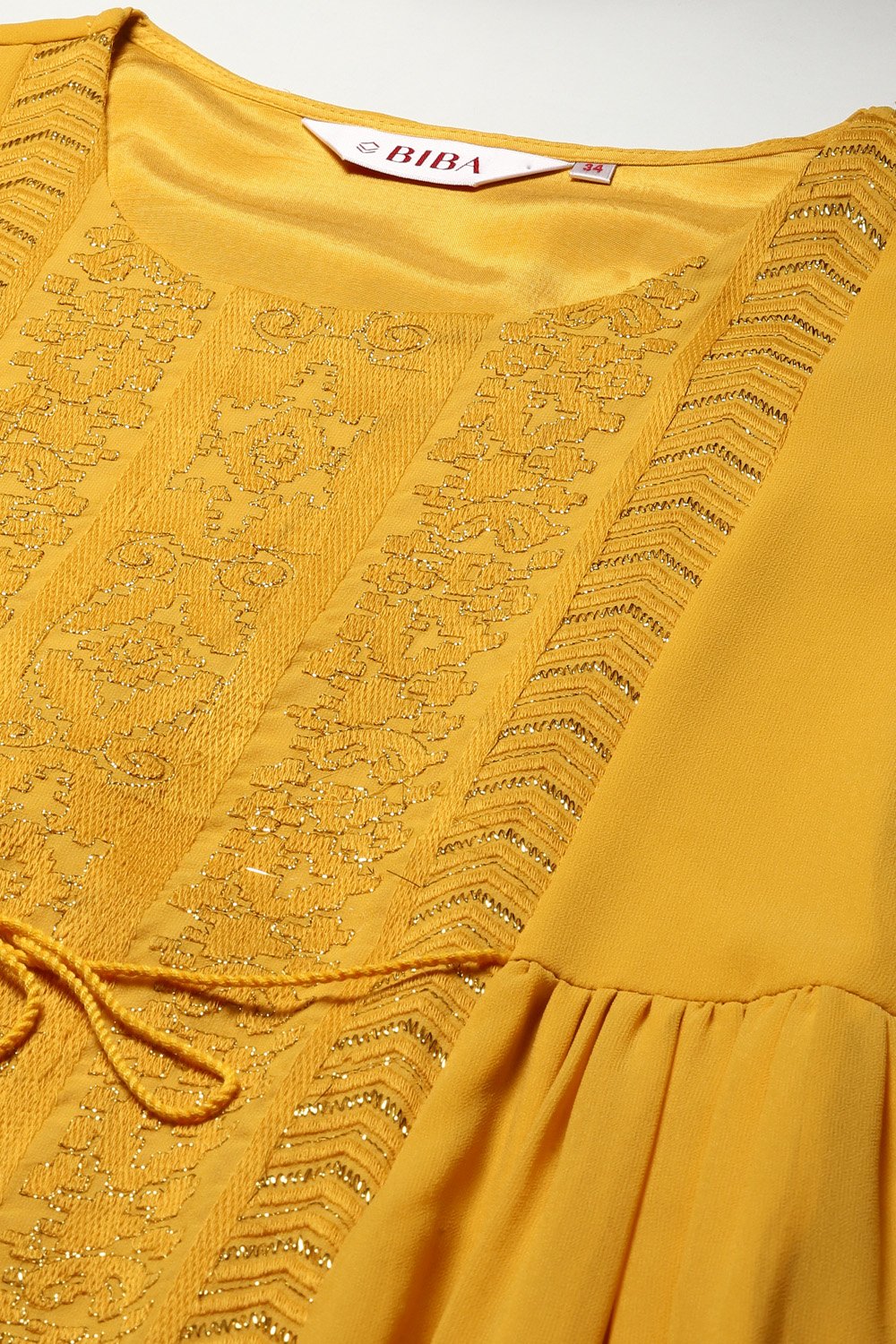 Yellow Cotton Blend Flared Dress image number 1