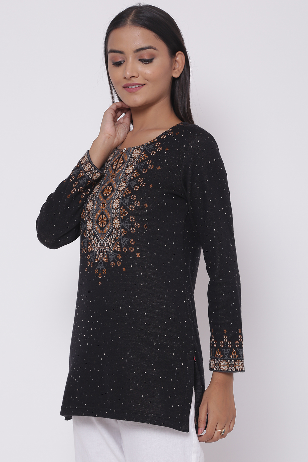 Black Woolen Short Yarndyed Kurti image number 3